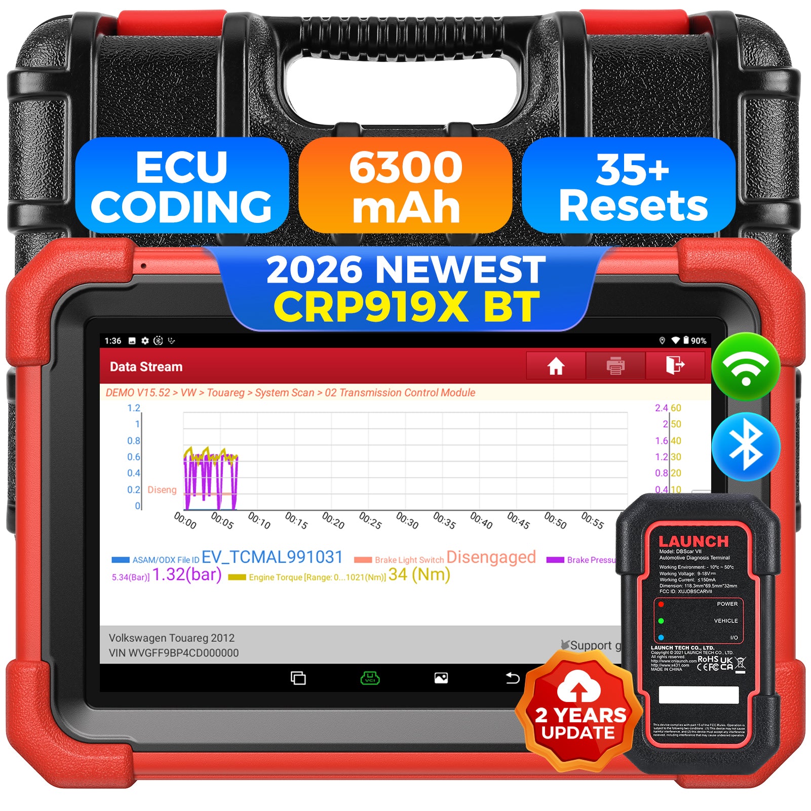 Launch جهاز فحص ثنائي الاتجاه X431 CRP919XBT 2026 مع رموز وحدة التحكم الإلكترونية، وCANFD وDoIP، وجهاز تشخيص أعطال السيارات لاسلكيًا لكامل النظام، وFCA AutoAuth، وVAG Guided، وأكثر من 35 عملية إعادة ضبط، وتحديث مجاني لمدة عامين، وهو نسخة مطورة من CRP919X