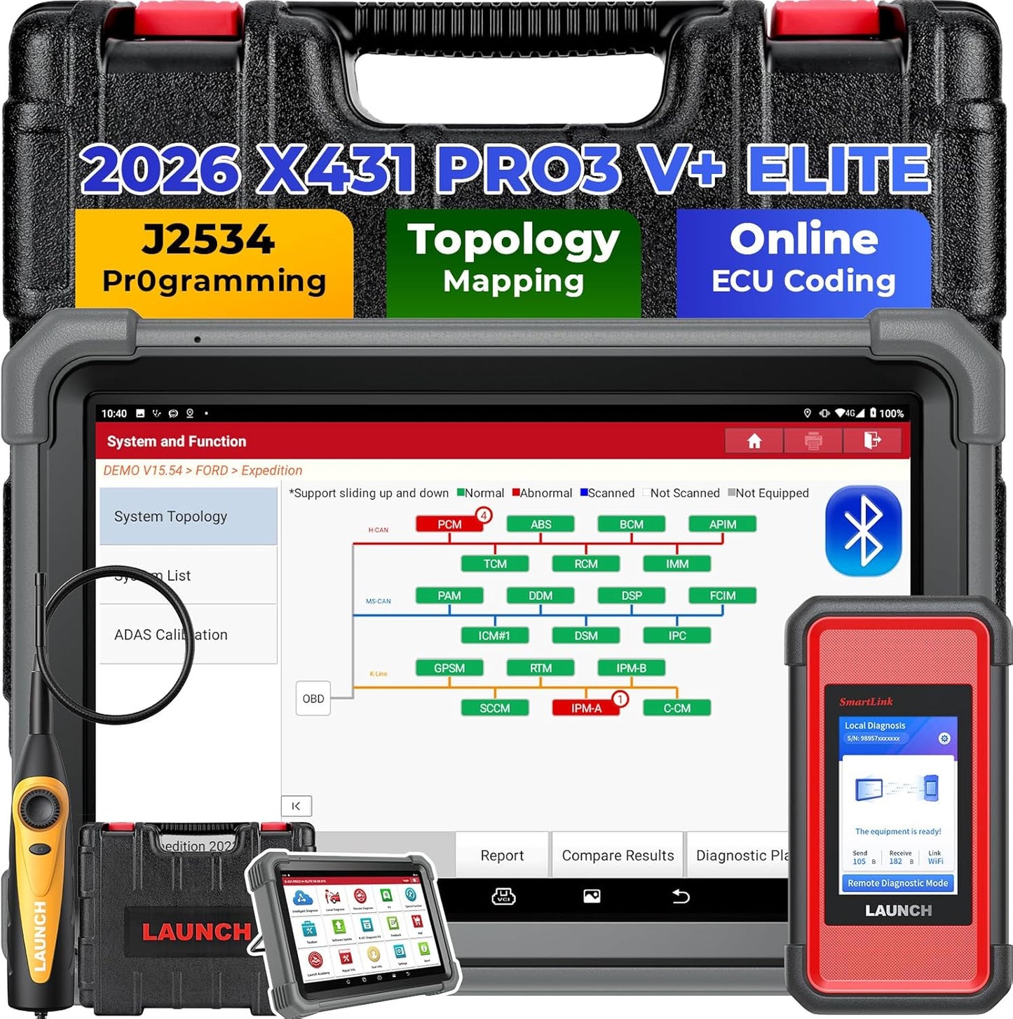 Launch X431 PRO3 V+ Elite J2534 ECU Protocol, Code Scanner, Smartlink C, 60 Hot Services, FCA SGW, Bidirectional 3000+ Active Tests, 2026 All System Launch Scanner, 200+ Brands, CANFD DoIP, Android 10