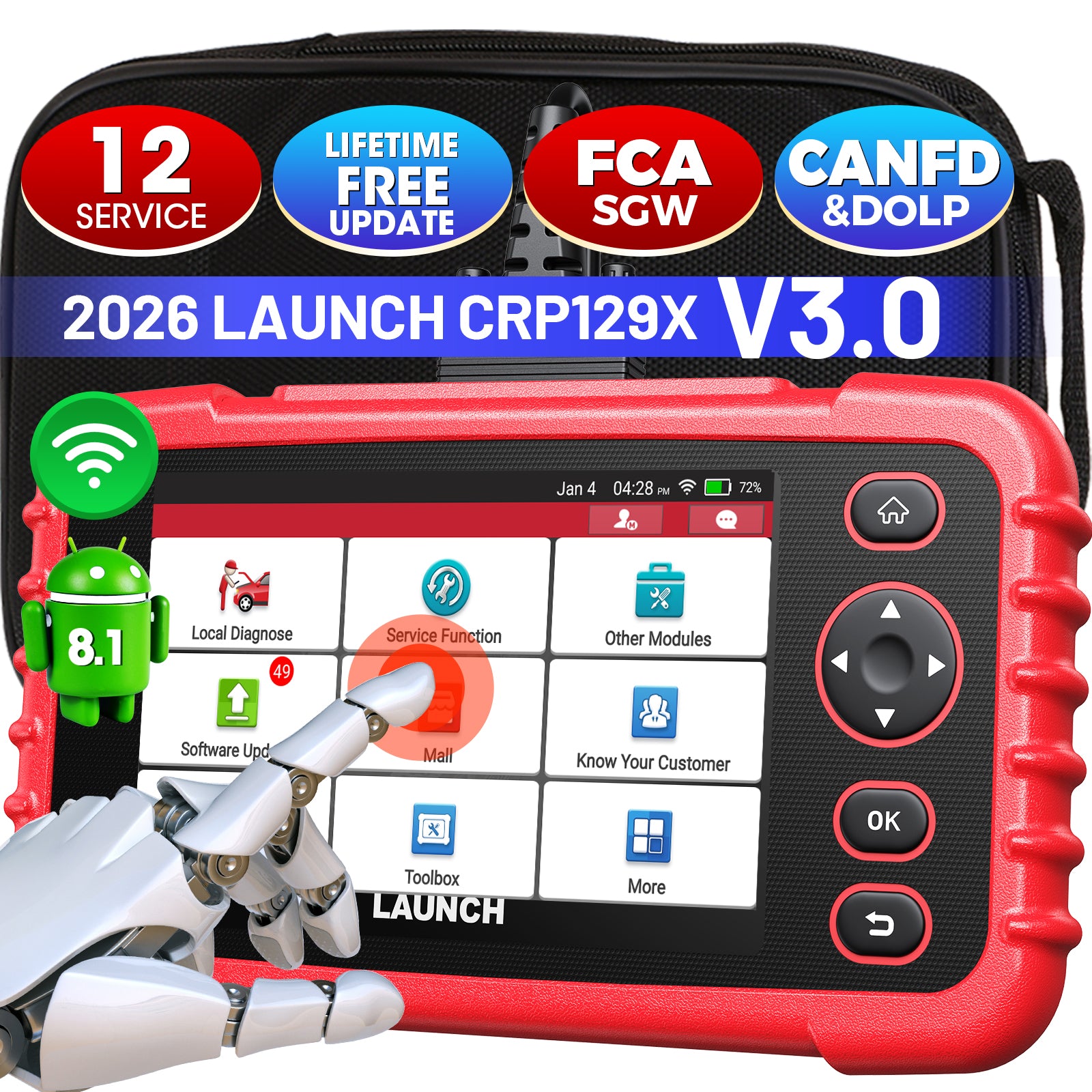 LAUNCH Scanner CRP129X V3.0 Elite (Upgrade of CRP123X), 12 Reset Scan Tool, Lifetime Free Update, FCA SGW, CANFD/DoIP, ABS SRS Transmission OBD2 Scanner, Check Engine Code Reader, AutoVIN,Battery Test